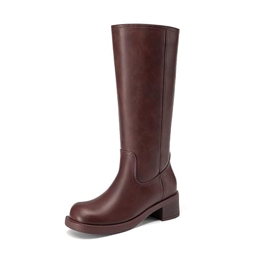 Athlefit Women's Knee High Boots Square Toe Chunky Block Riding Tall Boots for Women Low Heel - Image 1