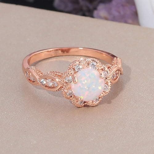 CiNily 18K Gold Plated Opal Ring-White Fire Opal & Amethyst & Cubic Zirconia Women Jewelry Gemstone Engagement Anniversary Ring Size 5-13 thumbnail 2