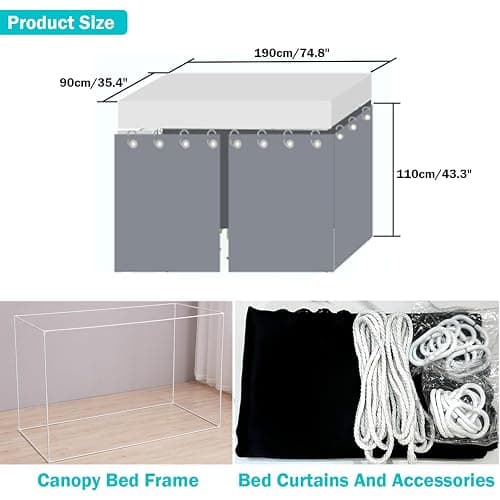 NKM Blackout bunk Bed Curtains with Canopy Bed Frame,bunk Bed Tent for top bunk,Suitable for Single Bed in Student Dorm thumbnail 2