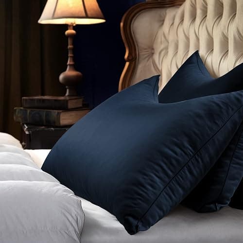 Cooling Side Sleeper Curved Pillow Case Queen 1 Pack 20 * 30 Navy Blue | Rayon Derived from Bamboo Breathable Silky Soft Crescent Pillowcase for Hot Sleepers Fits Curved Side Sleeper Pillows thumbnail 7