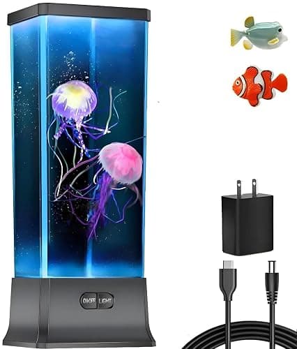 COLORLIFE Electric Jellyfish Tank Table Lamp with Color Changing Light Gift for Kids Men Women Home Deco for Room Mood Light for Relax(Black) - Image 1