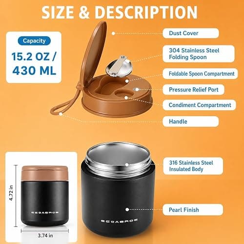 eedabros 15.2 oz Kids Thermo Food Jar for Hot Food & Soup with Spoon, Blue | Vacuum-insulated, leakproof wide mouth, 316 stainless steel interior, silicone handle, dishwasher-safe school lunch container thumbnail 3