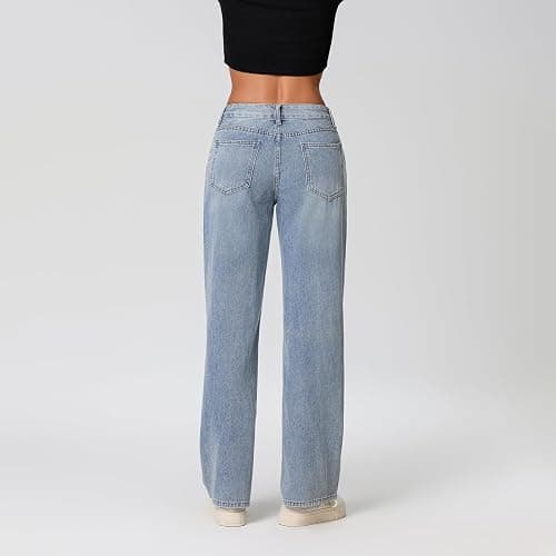 Kodaruber Women Y2k Low Rise Baggy Jeans Loose Fit Boyfriend Straight Wide Leg Jeans Trendy Stretch Long Denim Pants thumbnail 3