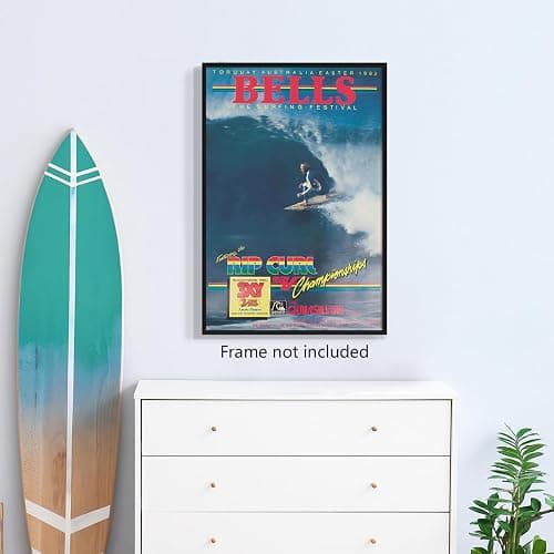 Beachy Surf Up Canvas Wall Art, 1983 Torquay Australia Easter Poster, Rip Curl Bell'S Surfing Competition Print, BELLS Summer Surfer Sports Magazine Cover Painting for Bedroom 8x12in Unframed thumbnail 3
