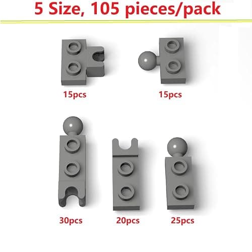 105 Piece Classic Building Gray Ball Joint Plate Bulk, 5 Sizes Model Ball and Socket Joints, Compatible with Lego Parts and Pieces(Dark Gray) thumbnail 2