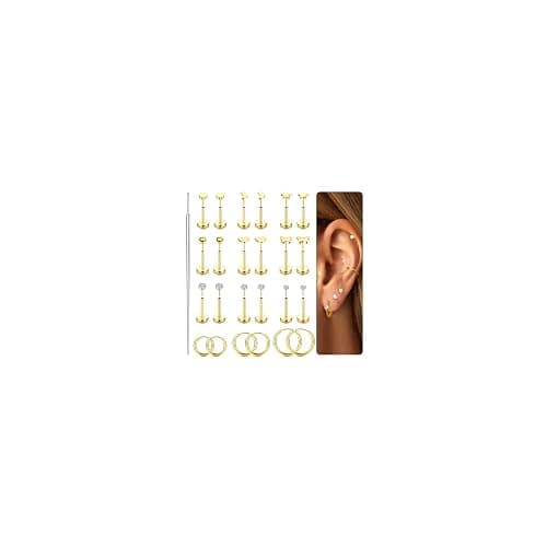 LOYALLOOK Threadless Flat Back Earrings 316L Surgical Steel Cartilage Earrings for Women Men Hypoallergenic Small Hoop CZ Push in Flatback Stud Earrings 20G 18G Flat Back Nose Stud Tragus Helix Conch Piercing Jewelry - Image 1