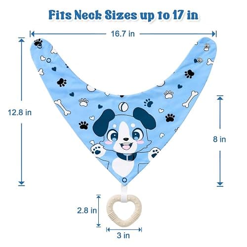 Littleforbig Adult Bib Waterproof 2-in-1 Little Blue Bandana Bib with Dog Biscuit Teether - Soft Milk Silk Cartoon Puppy Bib & Silicone Chew Toy Teether Set for Playful Littles thumbnail 5