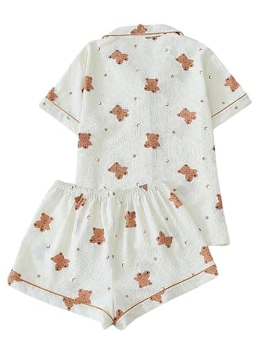 Verdusa Women's 2 Piece Pajama Sets Lightweight Fall Pajamas Cute Pj Set Button Shirt with Shorts Lounge Pjs thumbnail 2