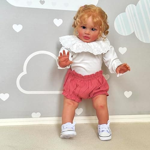 Ardol 26 Inches Newborn Real Toddler Baby Size Rooted Blond Curly Hair Realistic Baby Dolls Look Real Lifelike Reborn Princess Girl Collectible Art Doll with Soft Cloth Body - Image 1