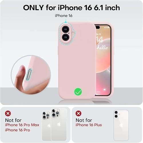 Vooii Compatible with iPhone 16 Case, Liquid Silicone Upgrade [Camera Protection] [Soft Anti-Scratch Microfiber Lining] Shockproof Phone Case for iPhone 16 6.1 inch - Chalk Pink thumbnail 5
