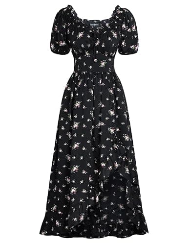 Scarlet Darkness Renaissance Dress Women Cottagecore Corset Dress Ruffle Maxi Dress with Pockets - Image 1