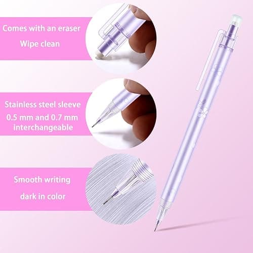 Mangpung 6Pcs Cute Purple Cherry Blossom Mechanical Pencils 0.5mm&0.7mm Mechanical Pencil Kawaii Pencils School Pencil for Students Women Office School Suppies thumbnail 4