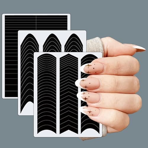 1860 Pcs French Tip Nail Guides, Self-Adhesive French V-Shaped Moon Shaped Manicure Strip Stickers for Edge Auxiliary Black DIY Decoration Stencil Tools(5 Designs, 36 Sheets) thumbnail 3