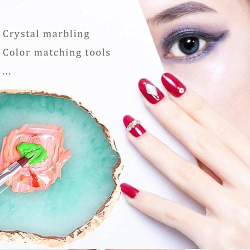 2 Pcs Resin Nail Art Palette Set, Gold Edge, Purple & Green | Nail holder display board, smooth resin, easy to clean for mixing gel polish, paint, glitter, and small nail accessories thumbnail 7