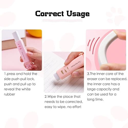 8 Pcs Cat Paw Shaped Retractable Erasers, Rainbow Pencil Eraser, Cute Rubber for Kids, Push-Pull Rubber Eraser for Students Writing Office School Supplies thumbnail 6