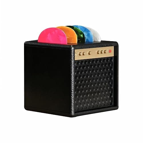 H.WW Guitar Pick Holder Case, Mini Amp Speaker Shaped with 5 Picks | ABS plastic molded, not 3D printed, hand-painted gold finish, snug-fit closure,amp speaker shape,Unique Gifts for Musicians - Image 1