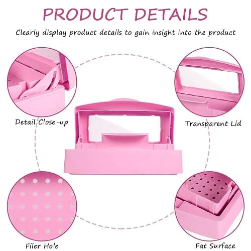 Gusnilo Nail Tool Sterilizer Box barbicide Disinfectant Jar Plastic Disinfectant Container Suitable for Nail Tools Hair Salons Beauty Centers and Manicure and Nail Equipment(Pink) - 21 Ounce - Pink thumbnail 3