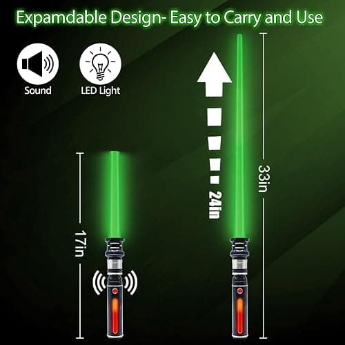 ANNDOFY Light Up Saber for Kids, Green Light Swords with FX Sound, Expandable Light Swords Set for Galaxy War Fighter Warriors Halloween Dress Up Parties (with Belt Clip) thumbnail 3
