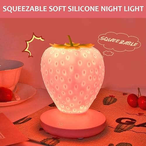 LVOERTUIG Strawberry Night Light, Cute Silicone Strawberry Lamp, LED Cute Night Light, Bedside Color Changing Lamp, 3 Modes Touch for Birthday, Christmas thumbnail 5