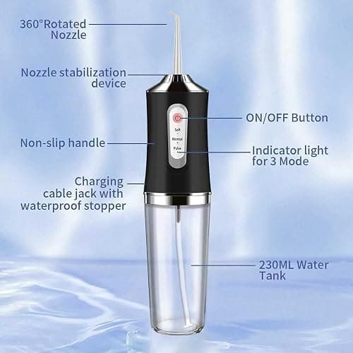 Water-Flosser-Cordless-Teeth-Cleaner MAKJUNS Water Dental Flosser with 3 Modes 4 Jets Rechargeable IPX7 Waterproof for Travel Home Braces(Black) thumbnail 5