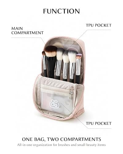 EACHY Makeup Brush Bag, Waterproof Travel Makeup Brush Holder Organizer with Compartments, Portable Cosmetic Brush Bag for Makeup Brushes, Powder Puff, Lipsticks, Skincare and Beauty Essentials thumbnail 4