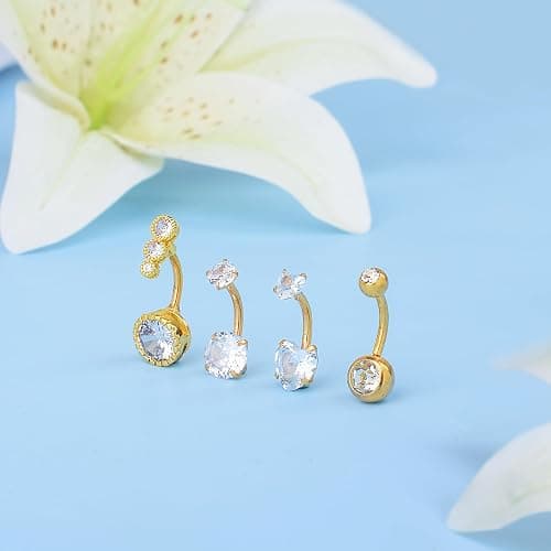 LEE&RO Belly Button Ring Dangle Stainless Steel Belly Rings 14G Belly Button Piercing Cute Navel Ring Belly Piercing Jewelry thumbnail 2