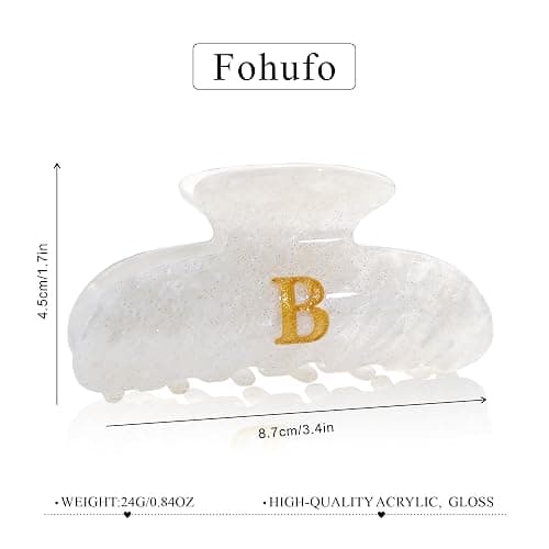 Fohufo Initial Cute Hair Clips - White Letter Elegant Hair Claw Clips, Fashion Glitter Claw Clips Durable Hair Clips, Wedding Gift, Bridesmaid Gifts, Birthday Gifts, Christmas Gift, Letter J thumbnail 5