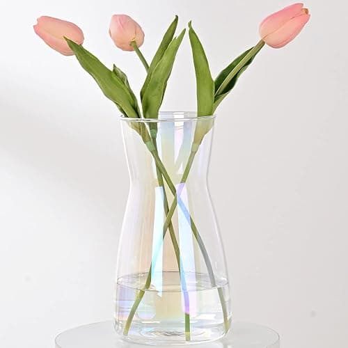 8 inch Iridescent Glass Flower Vases for Centerpiece Table Home Indoor Desk Decor,Ins Modern Boho Style Vase for Wedding Housewarming Gift - Image 1