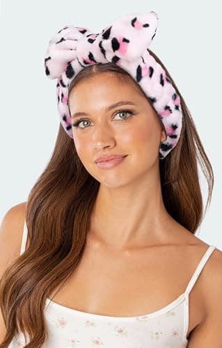 Huachi Pink Leopard Soft Microfiber Spa Headbands for Women Washing Face, Cute Skincare Headband with Bow, Face Wash Headbands for Teen Girls, Party Favors Bow Hair Band thumbnail 4