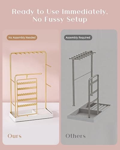 ProCase Jewelry Stand Holder Organizer, Jewelry Display Storage with Ring Tray, No-Assembly Needed, Rotating Earring Bracelet Necklace Holder, Christmas Gifts Room Dorm Decor for Teen Girls -Gold thumbnail 4