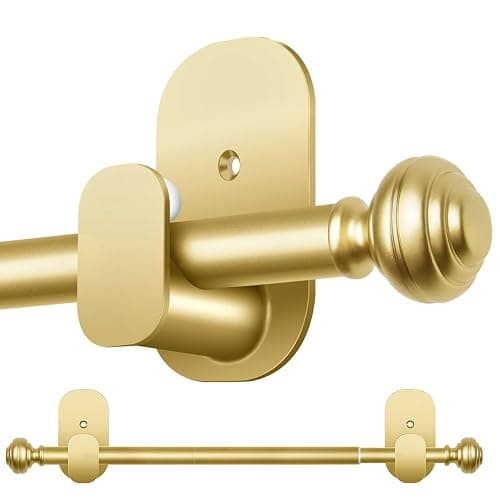 KAMANINA Curtain Rods No Drilling for Windows 32 to 86 Inches, 5/8 Inch Diameter Adjustable Drapery Pole with Adhesive Brackets, Gold - Image 1