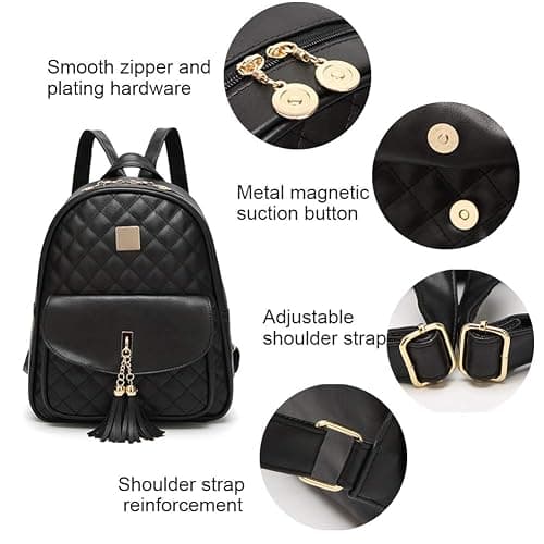 IHAYNER Women's Simple Design Quilted Mini Backpack - 3Pcs Leather Backpack Purse for Women thumbnail 6
