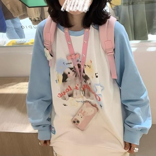 OATSBAS Y2K Cute Sweatshirts for Women Teen Girls Animal Print Long Sleeve Preppy Sweatshirt Kawaii Clothes - Small - Blue thumbnail 5