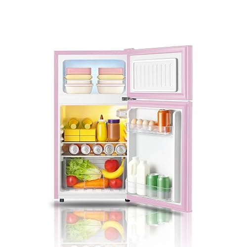 Saeoola Mini Fridge with Freezer, 3.2 Cu.Ft, 2 Doors Compact Mini Refrigerator with Separate Freezer for Dorm, Bedroom, Office, Apartment with 7-Level Temperature Control, Removable Shelves (Pink) thumbnail 4