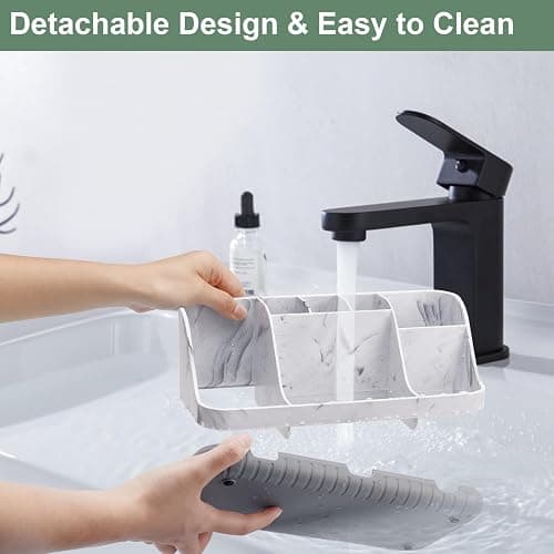 GFWARE Marble Bathroom Countertop Organizer - Detachable 7 Slots Kids Electric Toothbrush and Toothpaste Holde Drainage for Bathroom Accessories Organization Counter Vanity Storage, Grey thumbnail 4