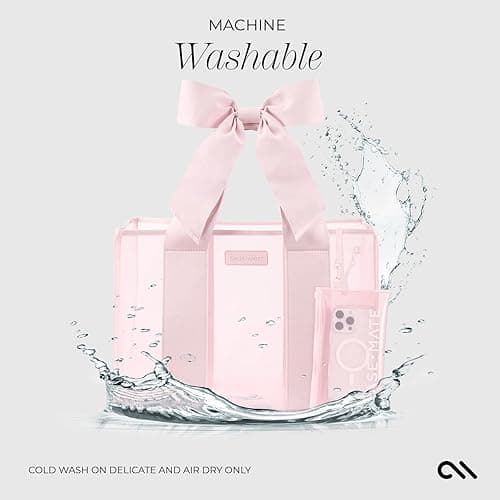 Case-Mate Pink Bow Beach Tote - Lightweight Beach Bag with Phone Pouch for Women - Waterproof, Tip-Proof, Foldable & Washable - Tote Bag for Beach, Pool, Travel and Vacation - Large - Ballet Pink - Large thumbnail 5