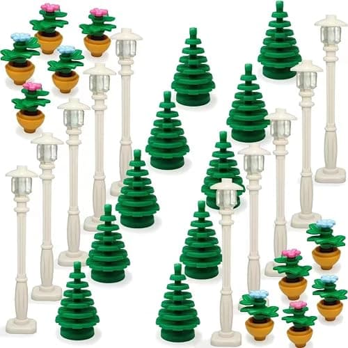 dspitwod City Street Lamp House Garden Building Accessories with Lights Trees and Flower Pot Block Toys Compatible with Major Bricks - Image 1