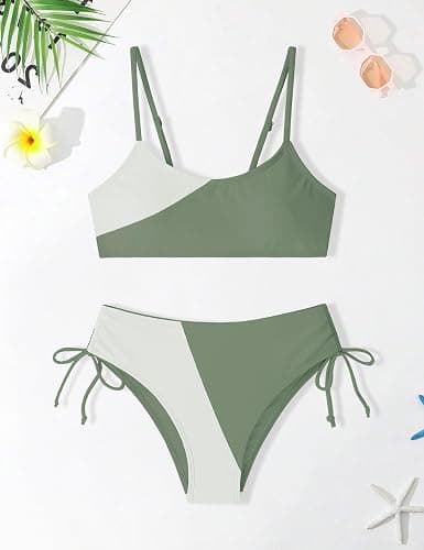 FoWear Girls Swimsuits Bikini Set 2 Pieces Color Block Bikini with Adjustable Shoulder Strap Girls Bathing Suit 7-16Y thumbnail 4