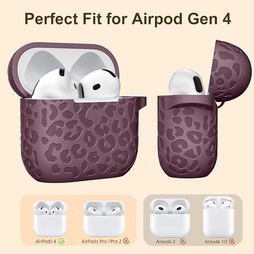 DGege Leopard Engraved AirPods 4 Case Cover 2024, Soft Silicone Protective Case for Women, Cute AirPod Case Accessories with Keychain (Smoke Violet) thumbnail 3