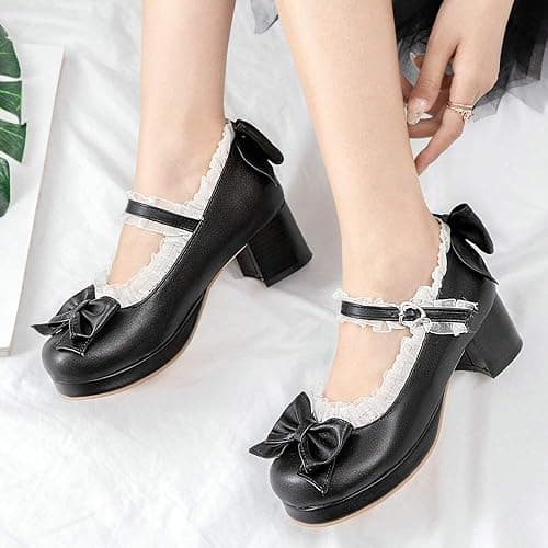 LUXMAX Women Kawaii Mid Block Heel Mary Jane Rockabilly Pumps with Bow Platform Chunky Heel Cute Sweet Shoes thumbnail 2