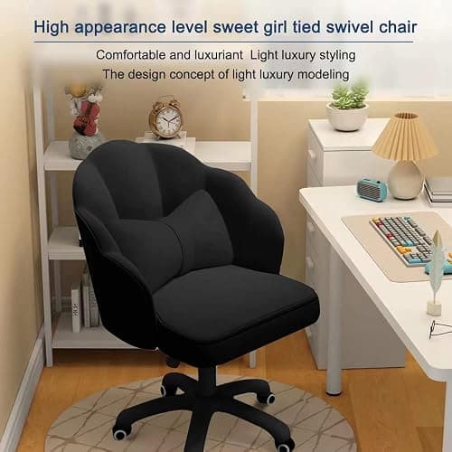 HDHNBA Vanity Chair with Wheels Velvet Petal Desk Chair Upholstered Tufted Home Office Chair for Women Girls, Height Adjustable Makeup Task Chair for Bedroom Living Room thumbnail 6
