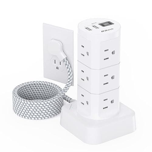 Power Strips with Surge Protection, Flat Plug Power Strip with 12 Outlets 4 USB Ports, Charging Station Tower 1875W/15A 1080J 6Ft Extension Cord with Multiple Outlets, Office Supplies, Dorm Essentials - Image 1