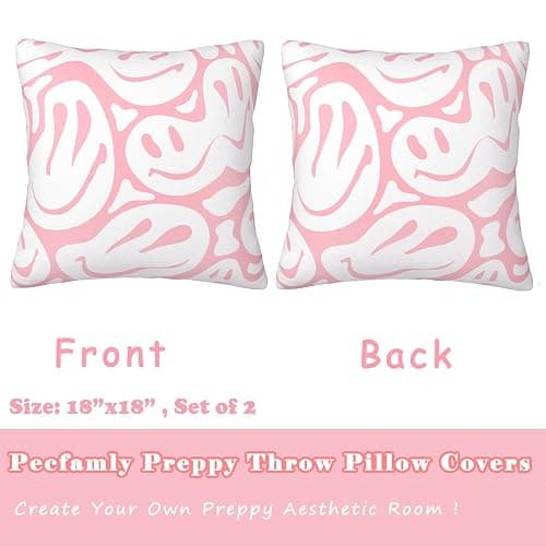 Pecfamly Cute Pink Preppy Throw Pillows (Covers Only No Pillow Inserts) Cute Pink Preppy Teenage Tween Clean Girl Aesthetic Room Bedroom Home Apartment Decor Aesthetic Stuff Things for Teen Girls thumbnail 7