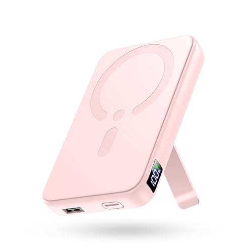 for Magsafe Portable Charger, 12000mAh Wireless Magnetic Power Bank with Stand and USB C in/Out Fast Charging, for Magsafe Battery Pack Compatible with iPhone 15/14/13/12 Pro/Pro Max/Plus Series-Pink - Pink - Image 1