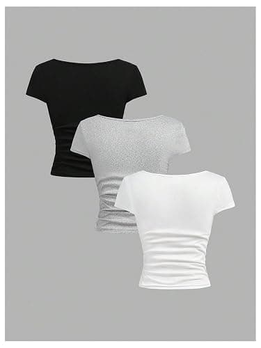 SOLY HUX Girl's Short Sleeve T Shirts 3 Piece Basic Scoop Neck Tees Slim Fit Casual Summer Tops thumbnail 2