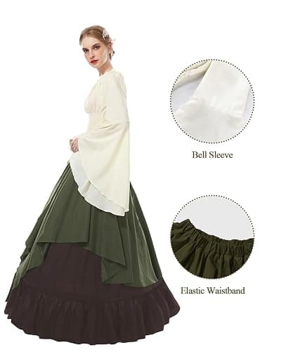 NSPSTT Renaissance Costume Women 2 Piece Medieval Dress Set Bell Sleeve Layered Peasant Outfit for Ren Faire thumbnail 4