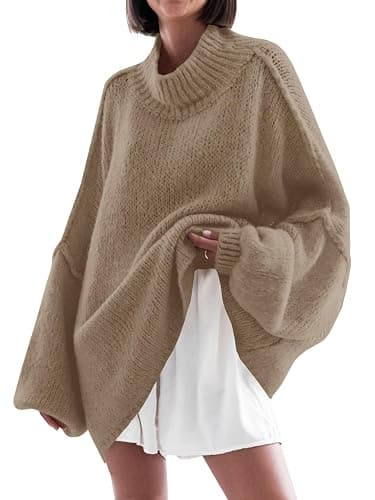 Saodimallsu Womens Oversized Sweaters Mock Neck Batwing Long Sleeve 2025 Fall Trendy Ribbed Knit Casual Tunic Sweater - Image 1