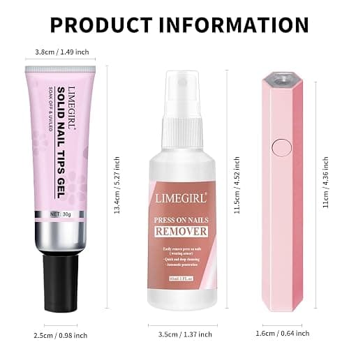 LIMEGIRL Solid Nail Glue Gel Kit with UV Lamp & Remover - Nail Glue Remover for Fake Nail, Strong Solid Nail Glue, Long-lasting 30+ Days with UV Light, Salon Professional Bundle for Press on Nails thumbnail 7