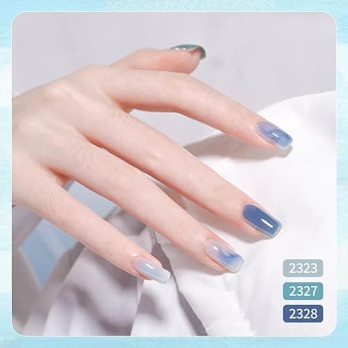 GAOY Jelly Blue Gel Nail Polish Set, 6 Transparent Colors, Soak Off UV Light Cure Gel Polish for Salon and Nail Art DIY at Home, Blue Tears thumbnail 4