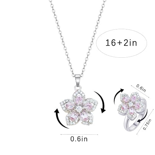 KONPJE Necklace for Women Gold Flower Fidget Necklace Rotatable Crystal Silver Blossom Pendant Necklaces Adjustable Spinning Fidget Necklaces Redbud Flower Choker Funny Gift Jewelry thumbnail 3